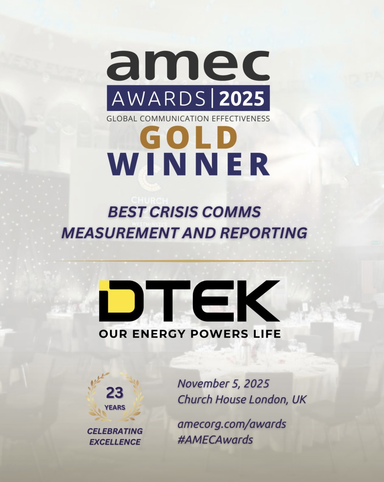 ДТЕК отримав золото та срібло на міжнародній премії AMEC Awards у Лондоні.  2